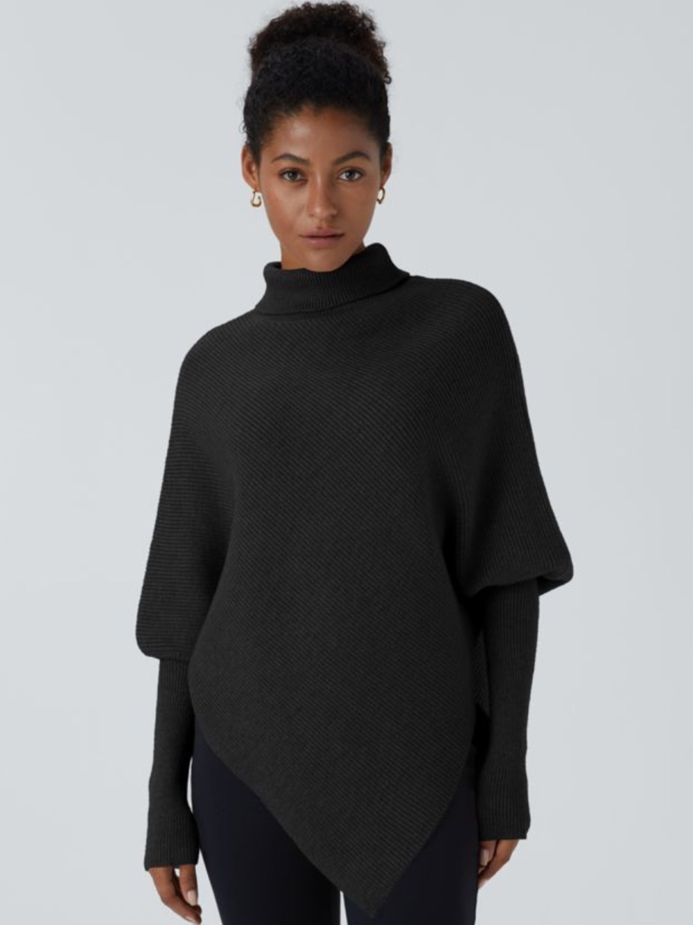 HALARA Black Turtleneck Poncho Asymmetric Hem Sweater